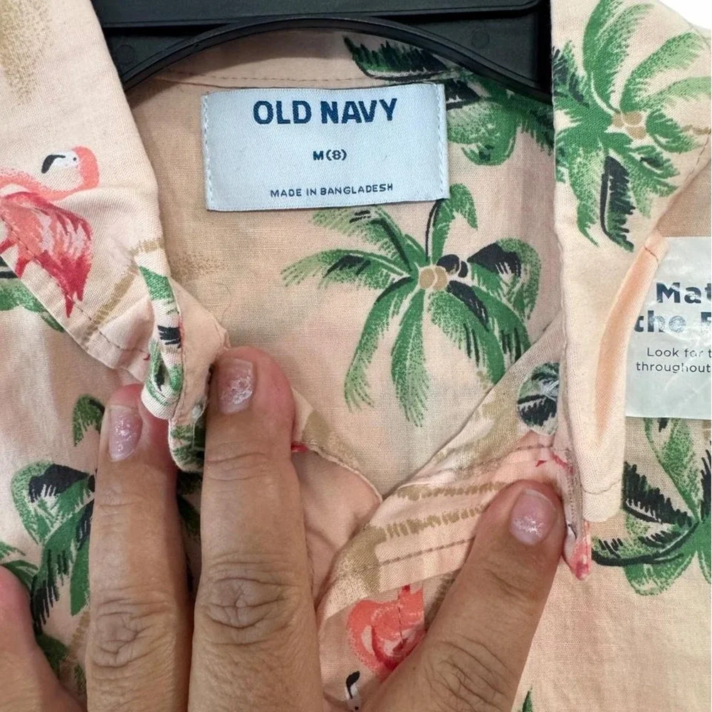Old navy kids boys shirt pink flamingo M 8